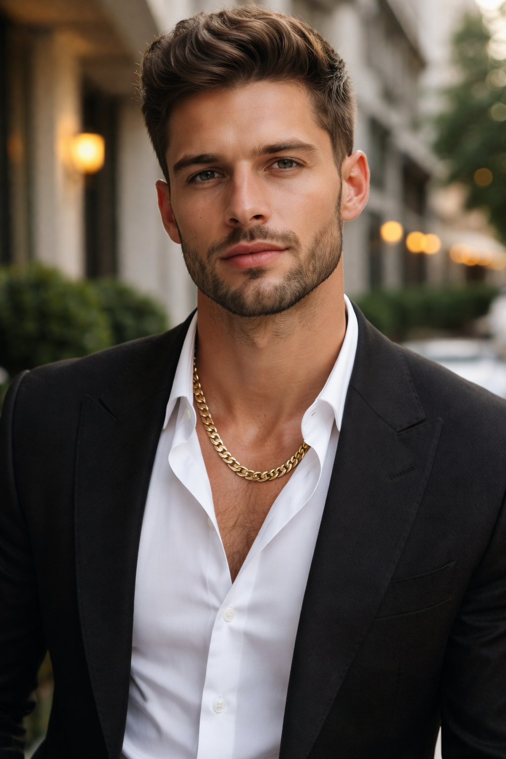 14K gold layered Cuban chain necklace on male model