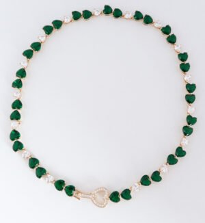 Emerald Royale Heart Key Necklace green heart zirconia necklace 14k gold plated