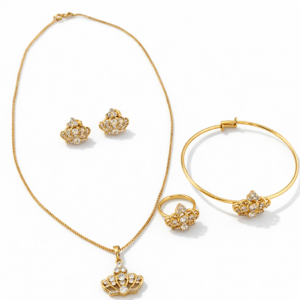 14k gold filled princess crown jewelry set for girls including necklace bracelet ring and earrings