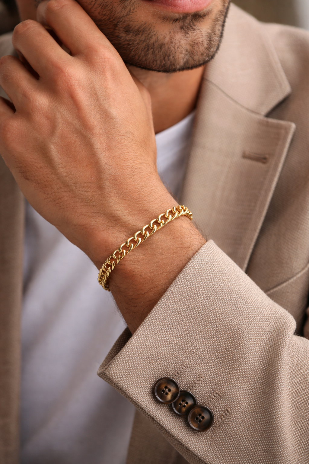 Man wearing 14K gold filled Cuban link bracelet 19cm luxury jewelry