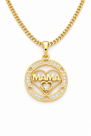 14K gold filled MAMA zirconia pendant necklace with 45cm Cuban link chain