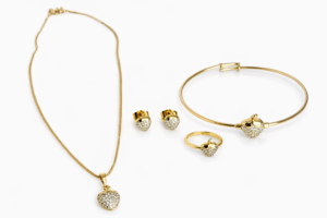 14K gold filled strawberry jewelry set with necklace, bracelet, earrings and ring with zirconia stones