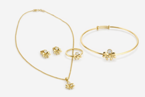 bow baby jewelry set with 35cm chain necklace earrings bracelet and ring gold filled with zirc