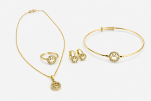 apple heart jewelry set with 35cm chain necklace earrings bracelet and ring for girls gold filled