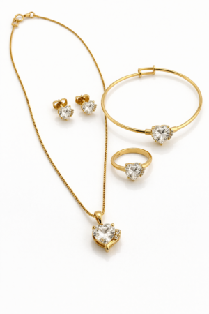 Crystal Heart Jewelry Set with 35cm Chain 14K Gold Filled