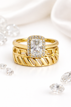 Radiant halo gold ring 14k gold filled cubic zirconia