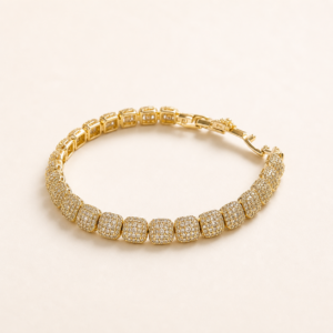Unisex 14K Gold Laminated luxury tennis bracelet with cubic zirconia stones and elegant square design